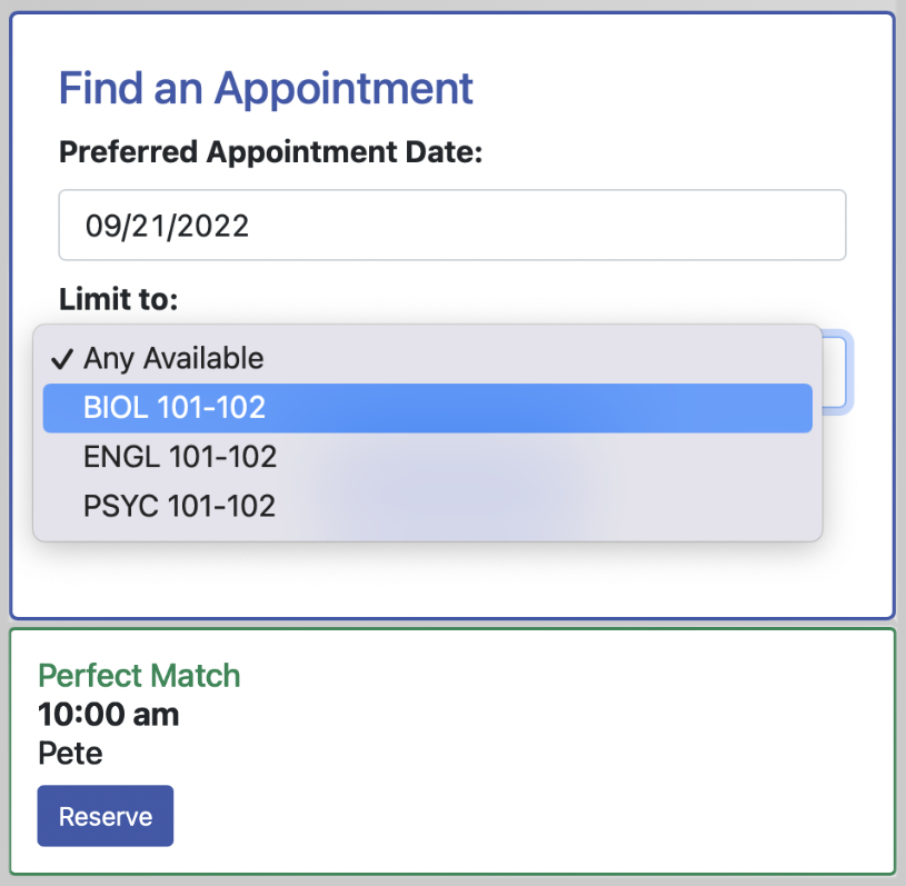 Screenshot of the WCONLINE SmartCards Appointment Selection System